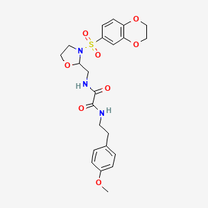 molecular formula C23H27N3O8S B2509587 N-{[3-(2,3-dihydro-1,4-benzodioxine-6-sulfonyl)-1,3-oxazolidin-2-yl]methyl}-N'-[2-(4-methoxyphenyl)ethyl]ethanediamide CAS No. 868982-50-7