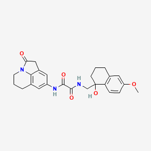 molecular formula C25H27N3O5 B2509593 N'-[(1-hydroxy-6-methoxy-1,2,3,4-tetrahydronaphthalen-1-yl)methyl]-N-{2-oxo-1-azatricyclo[6.3.1.0^{4,12}]dodeca-4,6,8(12)-trien-6-yl}ethanediamide CAS No. 2034527-10-9