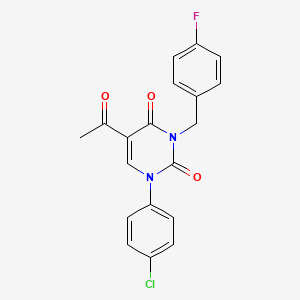 molecular formula C19H14ClFN2O3 B2509625 5-acetyl-1-(4-chlorophenyl)-3-(4-fluorobenzyl)-2,4(1H,3H)-pyrimidinedione CAS No. 338770-01-7