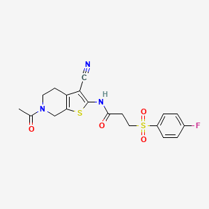 N-(6-acetyl-3-cyano-4,5,6,7-tetrahydrothieno[2,3-c]pyridin-2-yl)-3-((4-fluorophenyl)sulfonyl)propanamide