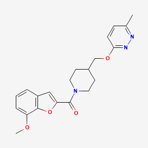 molecular formula C21H23N3O4 B2509692 3-{[1-(7-Methoxy-1-benzofuran-2-carbonyl)piperidin-4-yl]methoxy}-6-methylpyridazine CAS No. 2320213-34-9