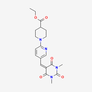 molecular formula C20H24N4O5 B2509741 ethyl 1-(5-{[1,3-dimethyl-2,4,6-trioxotetrahydro-5(2H)-pyrimidinyliden]methyl}-2-pyridinyl)-4-piperidinecarboxylate CAS No. 866020-04-4