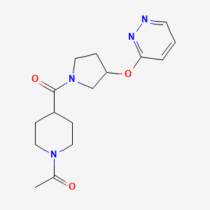 molecular formula C16H22N4O3 B2509743 1-(4-(3-(Pyridazin-3-yloxy)pyrrolidine-1-carbonyl)piperidin-1-yl)ethanone CAS No. 2034319-44-1