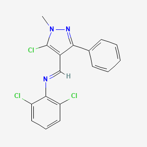 molecular formula C17H12Cl3N3 B2509745 N-[(5-chloro-1-methyl-3-phenyl-1H-pyrazol-4-yl)methylene]-N-(2,6-dichlorophenyl)amine CAS No. 320422-70-6