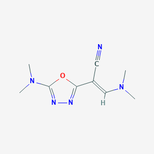 molecular formula C9H13N5O B2509747 3-(Dimethylamino)-2-[5-(dimethylamino)-1,3,4-oxadiazol-2-yl]acrylonitrile CAS No. 343375-24-6