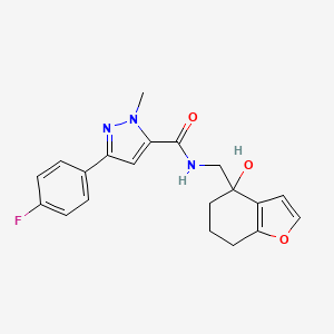 molecular formula C20H20FN3O3 B2509756 3-(4-fluorophenyl)-N-((4-hydroxy-4,5,6,7-tetrahydrobenzofuran-4-yl)methyl)-1-methyl-1H-pyrazole-5-carboxamide CAS No. 2319848-22-9