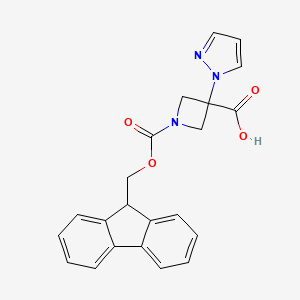 molecular formula C22H19N3O4 B2509762 1-(9H-Fluoren-9-ylmethoxycarbonyl)-3-pyrazol-1-ylazetidine-3-carboxylic acid CAS No. 2445792-59-4