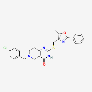 molecular formula C25H23ClN4O2S B2509763 6-(4-chlorobenzyl)-2-(((5-methyl-2-phenyloxazol-4-yl)methyl)thio)-5,6,7,8-tetrahydropyrido[4,3-d]pyrimidin-4(3H)-one CAS No. 1112300-80-7