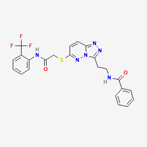 molecular formula C23H19F3N6O2S B2509821 N-(2-(6-((2-oxo-2-((2-(三氟甲基)苯基)氨基)乙基)硫代)-[1,2,4]三唑并[4,3-b]嘧啶-3-基)乙基)苯甲酰胺 CAS No. 872994-03-1