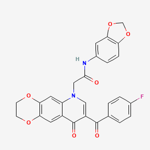 molecular formula C27H19FN2O7 B2509958 N-(2H-1,3-benzodioxol-5-yl)-2-[8-(4-fluorobenzoyl)-9-oxo-2H,3H,6H,9H-[1,4]dioxino[2,3-g]quinolin-6-yl]acetamide CAS No. 902292-30-2