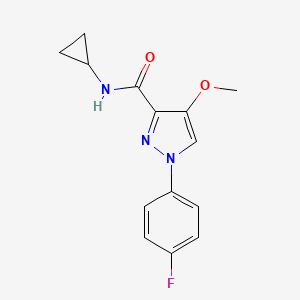 molecular formula C14H14FN3O2 B2509967 N-cyclopropyl-1-(4-fluorophenyl)-4-methoxy-1H-pyrazole-3-carboxamide CAS No. 1172762-86-5