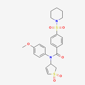 molecular formula C23H26N2O6S2 B2509970 N-(1,1-dioxido-2,3-dihydrothiophen-3-yl)-N-(4-methoxyphenyl)-4-(piperidin-1-ylsulfonyl)benzamide CAS No. 863023-10-3