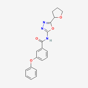 molecular formula C19H17N3O4 B2509975 N-[5-(oxolan-2-yl)-1,3,4-oxadiazol-2-yl]-3-phenoxybenzamide CAS No. 921586-47-2