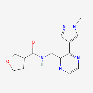 molecular formula C14H17N5O2 B2509992 N-{[3-(1-methyl-1H-pyrazol-4-yl)pyrazin-2-yl]methyl}oxolane-3-carboxamide CAS No. 2034570-81-3