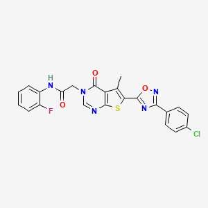 molecular formula C23H15ClFN5O3S B2510001 2-{6-[3-(4-chlorophenyl)-1,2,4-oxadiazol-5-yl]-5-methyl-4-oxo-3H,4H-thieno[2,3-d]pyrimidin-3-yl}-N-(2-fluorophenyl)acetamide CAS No. 1105212-24-5