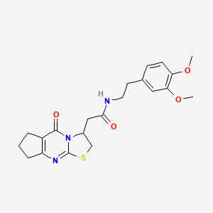 molecular formula C21H25N3O4S B2510021 N-(3,4-dimethoxyphenethyl)-2-(5-oxo-2,3,5,6,7,8-hexahydrocyclopenta[d]thiazolo[3,2-a]pyrimidin-3-yl)acetamide CAS No. 1105243-55-7