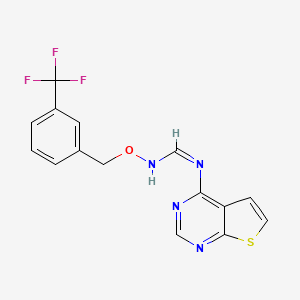 molecular formula C15H11F3N4OS B2510035 N'-thieno[2,3-d]pyrimidin-4-yl-N-[[3-(trifluoromethyl)phenyl]methoxy]methanimidamide CAS No. 477846-27-8