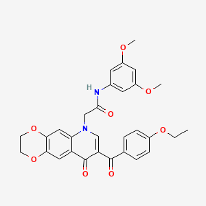 molecular formula C30H28N2O8 B2510050 N-(3,5-dimethoxyphenyl)-2-[8-(4-ethoxybenzoyl)-9-oxo-2H,3H,6H,9H-[1,4]dioxino[2,3-g]quinolin-6-yl]acetamide CAS No. 866345-30-4