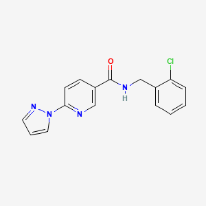molecular formula C16H13ClN4O B2510107 N-(2-chlorobenzyl)-6-(1H-pyrazol-1-yl)nicotinamide CAS No. 1251590-98-3