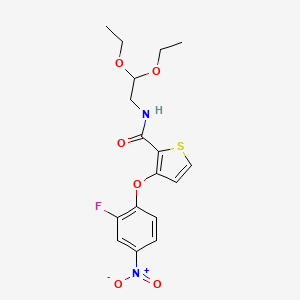 molecular formula C17H19FN2O6S B2510110 N-(2,2-diethoxyethyl)-3-(2-fluoro-4-nitrophenoxy)thiophene-2-carboxamide CAS No. 303152-59-2