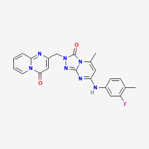 molecular formula C22H18FN7O2 B2510171 7-[(3-fluoro-4-methylphenyl)amino]-5-methyl-2-({4-oxo-4H-pyrido[1,2-a]pyrimidin-2-yl}methyl)-2H,3H-[1,2,4]triazolo[4,3-a]pyrimidin-3-one CAS No. 1251631-79-4