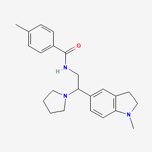 molecular formula C23H29N3O B2510250 4-methyl-N-(2-(1-methylindolin-5-yl)-2-(pyrrolidin-1-yl)ethyl)benzamide CAS No. 922114-80-5