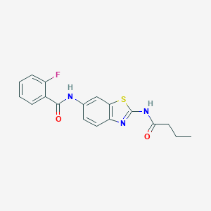 molecular formula C18H16FN3O2S B251031 N-[2-(butyrylamino)-1,3-benzothiazol-6-yl]-2-fluorobenzamide 