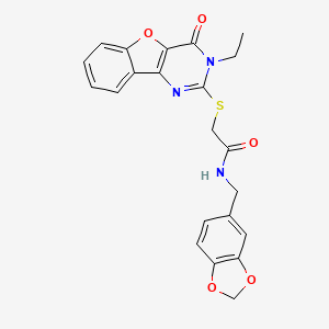 N-(1,3-benzodioxol-5-ylmethyl)-2-[(3-ethyl-4-oxo-3,4-dihydro[1]benzofuro[3,2-d]pyrimidin-2-yl)sulfanyl]acetamide