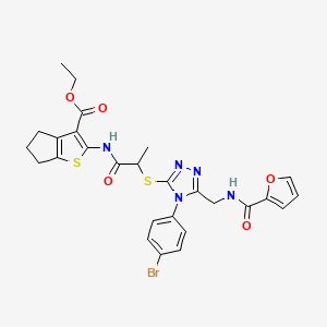 molecular formula C27H26BrN5O5S2 B2510342 ethyl 2-(2-((4-(4-bromophenyl)-5-((furan-2-carboxamido)methyl)-4H-1,2,4-triazol-3-yl)thio)propanamido)-5,6-dihydro-4H-cyclopenta[b]thiophene-3-carboxylate CAS No. 393817-13-5