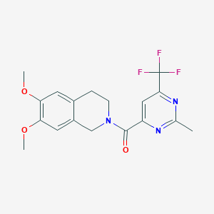 molecular formula C18H18F3N3O3 B2510349 6,7-Dimethoxy-2-[2-methyl-6-(trifluoromethyl)pyrimidine-4-carbonyl]-1,2,3,4-tetrahydroisoquinoline CAS No. 2415502-49-5
