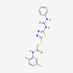 molecular formula C19H19N5O2S2 B2510358 N-(2,5-dimethylphenyl)-2-({5-[(phenylcarbamoyl)amino]-1,3,4-thiadiazol-2-yl}sulfanyl)acetamide CAS No. 946323-48-4
