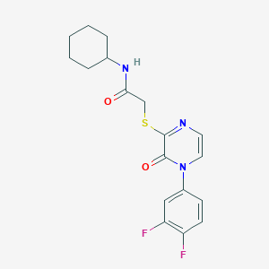 molecular formula C18H19F2N3O2S B2510407 N-cyclohexyl-2-{[4-(3,4-difluorophenyl)-3-oxo-3,4-dihydropyrazin-2-yl]sulfanyl}acetamide CAS No. 900007-78-5