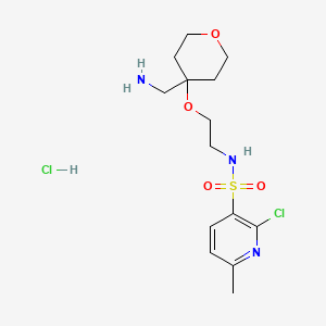 molecular formula C14H23Cl2N3O4S B2510411 N-(2-{[4-(aminomethyl)oxan-4-yl]oxy}ethyl)-2-chloro-6-methylpyridine-3-sulfonamide hydrochloride CAS No. 2094334-32-2