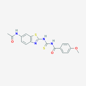 molecular formula C18H16N4O3S2 B251042 N-[2-({[(4-methoxybenzoyl)amino]carbothioyl}amino)-1,3-benzothiazol-6-yl]acetamide 