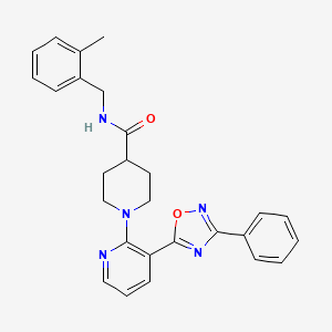 molecular formula C27H27N5O2 B2510436 N-[(2-methylphenyl)methyl]-1-[3-(3-phenyl-1,2,4-oxadiazol-5-yl)pyridin-2-yl]piperidine-4-carboxamide CAS No. 1251619-39-2