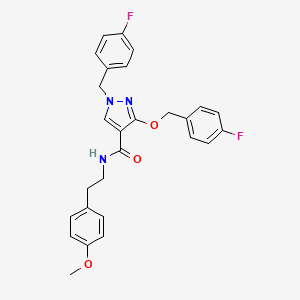 molecular formula C27H25F2N3O3 B2510451 1-(4-fluorobenzyl)-3-((4-fluorobenzyl)oxy)-N-(4-methoxyphenethyl)-1H-pyrazole-4-carboxamide CAS No. 1014089-00-9