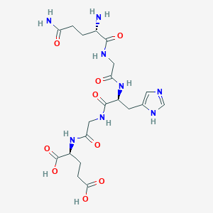 molecular formula C20H30N8O9 B025105 (2S)-2-[[2-[[(2S)-2-[[2-[[(2S)-2,5-Diamino-5-oxopentanoyl]amino]acetyl]amino]-3-(1H-imidazol-5-yl)propanoyl]amino]acetyl]amino]pentanedioic acid CAS No. 106343-08-2