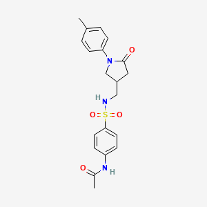 molecular formula C20H23N3O4S B2510528 N-(4-(N-((5-oxo-1-(p-tolyl)pyrrolidin-3-yl)methyl)sulfamoyl)phenyl)acetamide CAS No. 954608-68-5