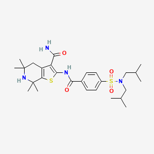 molecular formula C27H40N4O4S2 B2510570 2-{4-[bis(2-methylpropyl)sulfamoyl]benzamido}-5,5,7,7-tetramethyl-4H,5H,6H,7H-thieno[2,3-c]pyridine-3-carboxamide CAS No. 489471-27-4