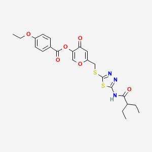 molecular formula C23H25N3O6S2 B2510598 6-(((5-(2-ethylbutanamido)-1,3,4-thiadiazol-2-yl)thio)methyl)-4-oxo-4H-pyran-3-yl 4-ethoxybenzoate CAS No. 896010-98-3