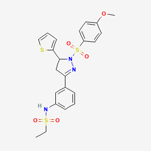molecular formula C22H23N3O5S3 B2510655 N-(3-(1-((4-methoxyphenyl)sulfonyl)-5-(thiophen-2-yl)-4,5-dihydro-1H-pyrazol-3-yl)phenyl)ethanesulfonamide CAS No. 851783-19-2