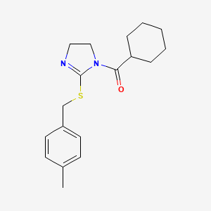 molecular formula C18H24N2OS B2510668 cyclohexyl(2-((4-methylbenzyl)thio)-4,5-dihydro-1H-imidazol-1-yl)methanone CAS No. 851804-80-3