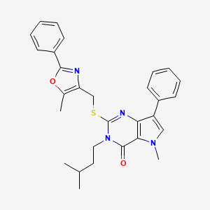 molecular formula C29H30N4O2S B2510673 5-methyl-2-{[(5-methyl-2-phenyl-1,3-oxazol-4-yl)methyl]sulfanyl}-3-(3-methylbutyl)-7-phenyl-3H,4H,5H-pyrrolo[3,2-d]pyrimidin-4-one CAS No. 1115338-87-8