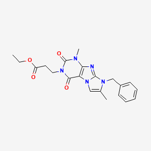 molecular formula C21H23N5O4 B2510676 ethyl 3-(8-benzyl-1,7-dimethyl-2,4-dioxo-1H-imidazo[2,1-f]purin-3(2H,4H,8H)-yl)propanoate CAS No. 887468-20-4