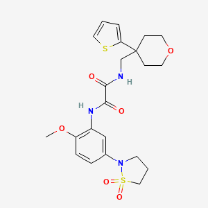 molecular formula C22H27N3O6S2 B2510682 N-[5-(1,1-dioxo-1lambda6,2-thiazolidin-2-yl)-2-methoxyphenyl]-N'-{[4-(thiophen-2-yl)oxan-4-yl]methyl}ethanediamide CAS No. 1251564-96-1