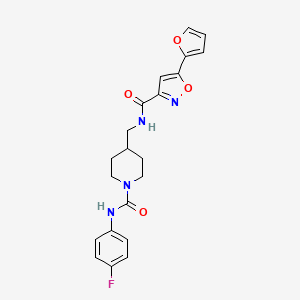 molecular formula C21H21FN4O4 B2510707 N-((1-((4-fluorophenyl)carbamoyl)piperidin-4-yl)methyl)-5-(furan-2-yl)isoxazole-3-carboxamide CAS No. 1235056-38-8