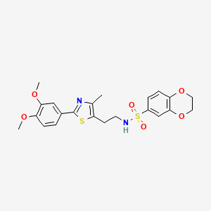molecular formula C22H24N2O6S2 B2510724 N-{2-[2-(3,4-dimethoxyphenyl)-4-methyl-1,3-thiazol-5-yl]ethyl}-2,3-dihydro-1,4-benzodioxine-6-sulfonamide CAS No. 873010-70-9