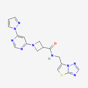 1-(6-(1H-pyrazol-1-yl)pyrimidin-4-yl)-N-(thiazolo[3,2-b][1,2,4]triazol-6-ylmethyl)azetidine-3-carboxamide
