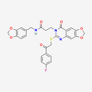 N-(1,3-benzodioxol-5-ylmethyl)-3-[6-[2-(4-fluorophenyl)-2-oxoethyl]sulfanyl-8-oxo-[1,3]dioxolo[4,5-g]quinazolin-7-yl]propanamide