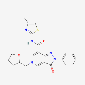 molecular formula C22H21N5O3S B2510836 N-(4-methylthiazol-2-yl)-3-oxo-2-phenyl-5-((tetrahydrofuran-2-yl)methyl)-3,5-dihydro-2H-pyrazolo[4,3-c]pyridine-7-carboxamide CAS No. 921830-37-7